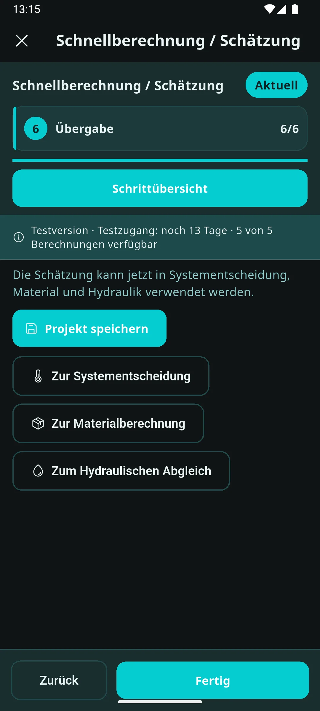 Prometo Übergabe der Schätzung an weitere Planungsschritte