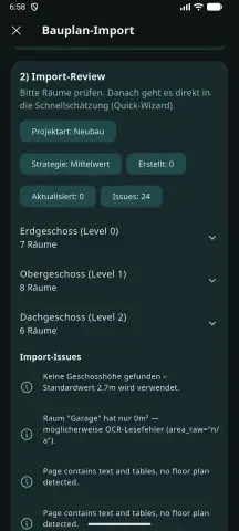 Import-Review der erkannten Räume in Prometo